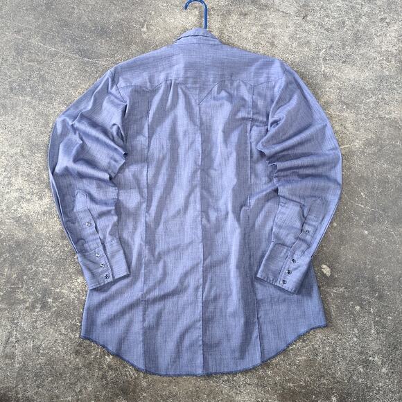 Vintage 80s Tem Tex Pearl Snap Shirt Mens M Blue Cowboy Western Long Sleeve - Picture 3 of 8